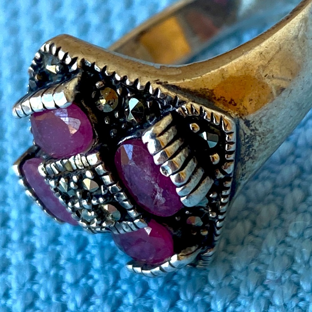 Ruby Marcasite Sterling Silver Ring S 9 - image 4